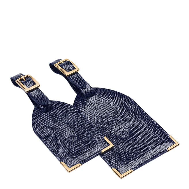 Aspinal of London Set of 2 Luggage Tags Navy Lizard