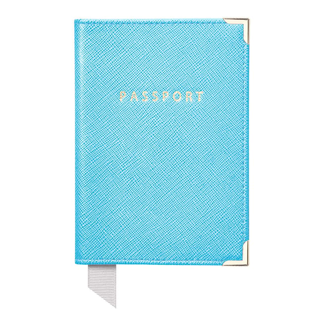 Aspinal of London Plain Passport Cover Bright Blue Carrera
