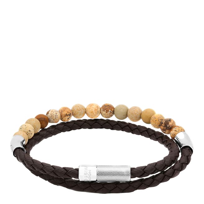 Tateossian Brown Leather Bead Wrap Bracelet