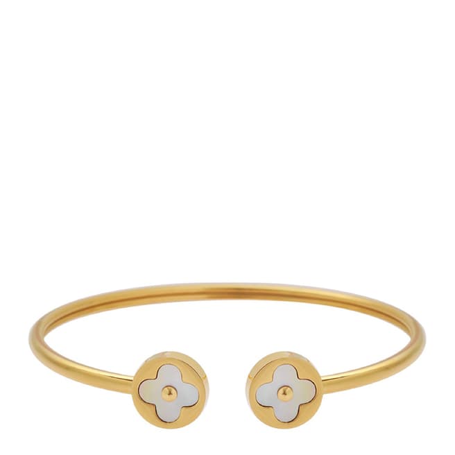 Liv Oliver 18K Gold Plated Double Clover Cuff Bangle