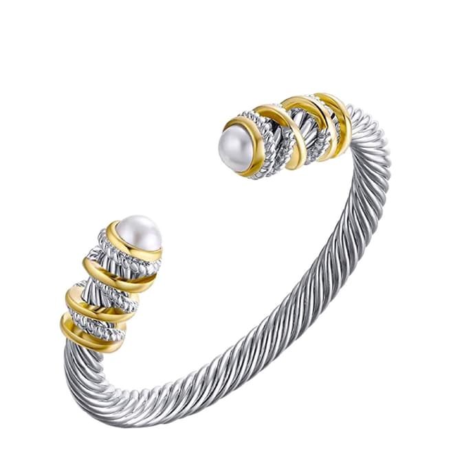 Chloe Collection by Liv Oliver 18K Gold Plated & Silver Plated Two Tone Pearl Wrap Bangle