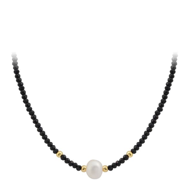 Liv Oliver 18K Gold Plated Black Faceted Bead & Pearl Necklace