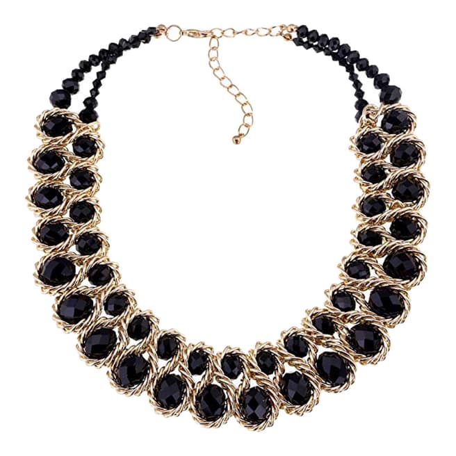 Chloe Collection by Liv Oliver 18K Gold Plated Black Statement Crystal Necklace