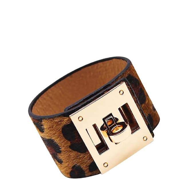 Chloe Collection by Liv Oliver 18K Gold Safari Leather Lock Bracelet