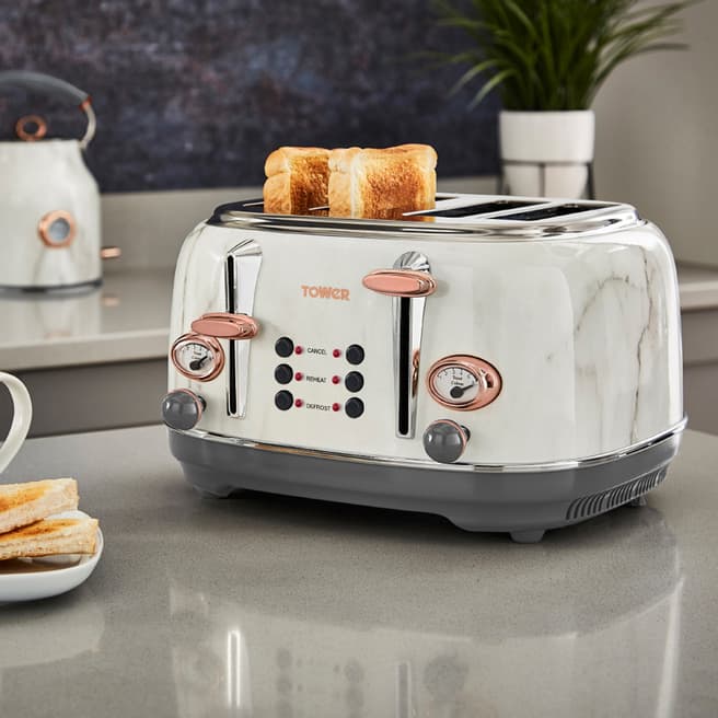 Tower Marble & Rose Gold 4-Slice Toaster