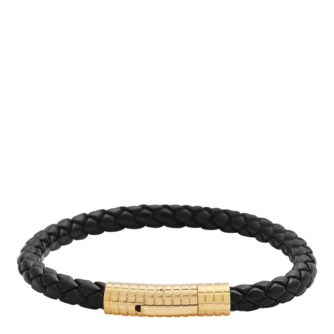 Stephen Oliver 18K Gold Plated Black Woven Leather Magnetic Bracelet