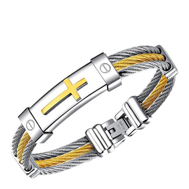 Stephen Oliver 18K Gold Two Tone Cable Cross Bangle Bracelet