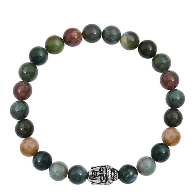 Stephen Oliver Silver Plated Carved Buddha And Agate Bracelet