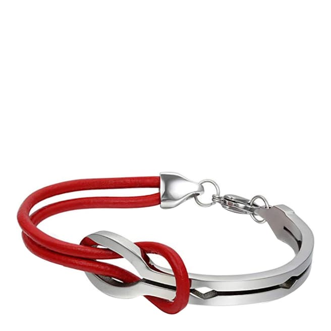 Stephen Oliver Silver & Red Leather Infinity Bracelet