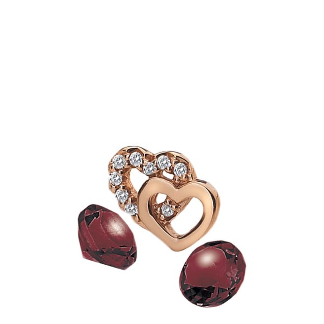 Anais Paris by Hot Diamonds Rose Gold Plated Double Heart Charm with Garnet Cabochons