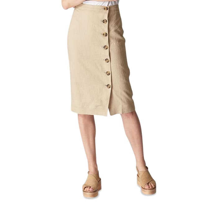 WHISTLES Beige Button Linen Skirt