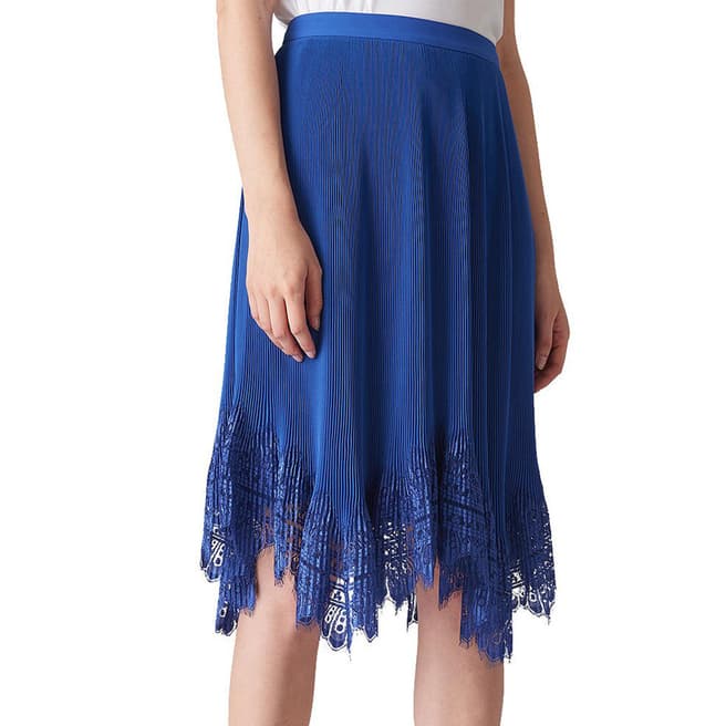 WHISTLES Blue Dahlia Pleated Lace Skirt