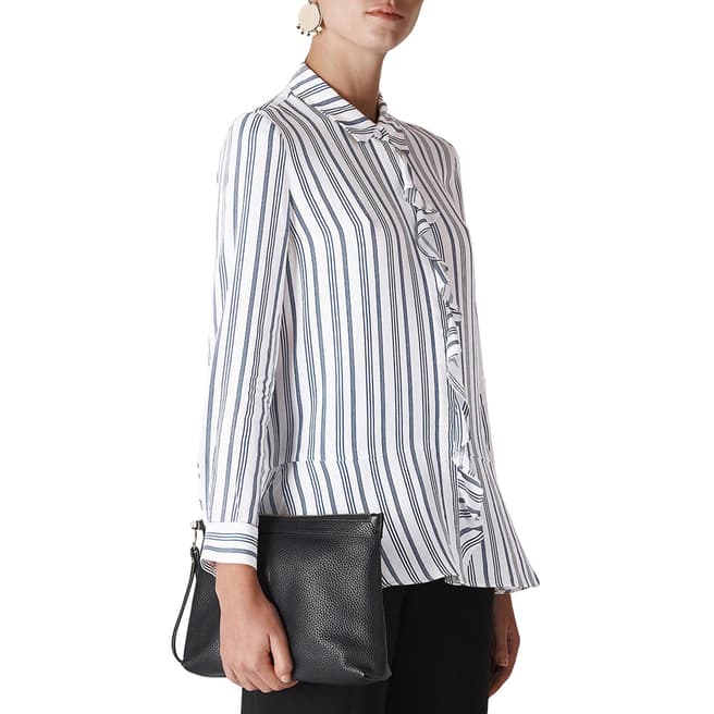 WHISTLES White Stripe Frill Front Shirt