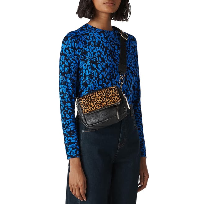 WHISTLES Blue Jungle Cat Knit Top