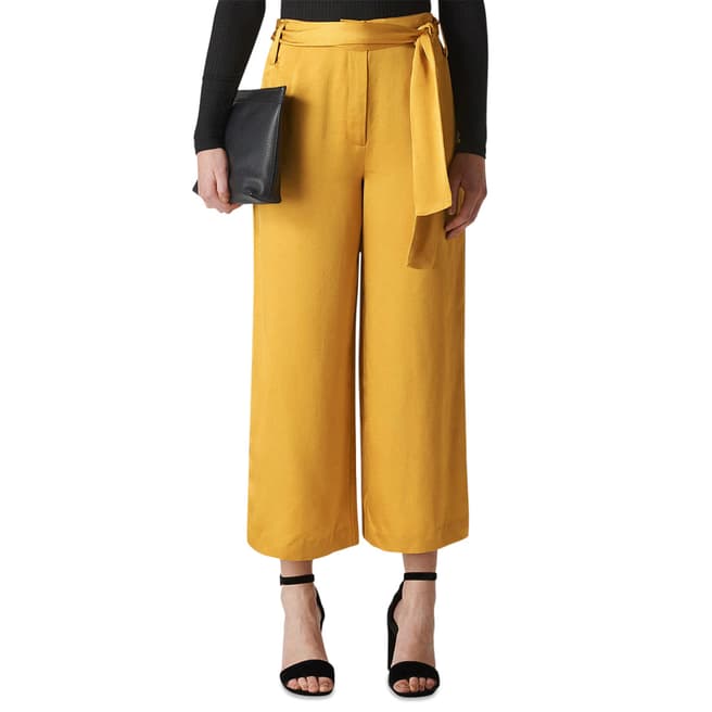 WHISTLES Gold Satin Belted Wide Trousers