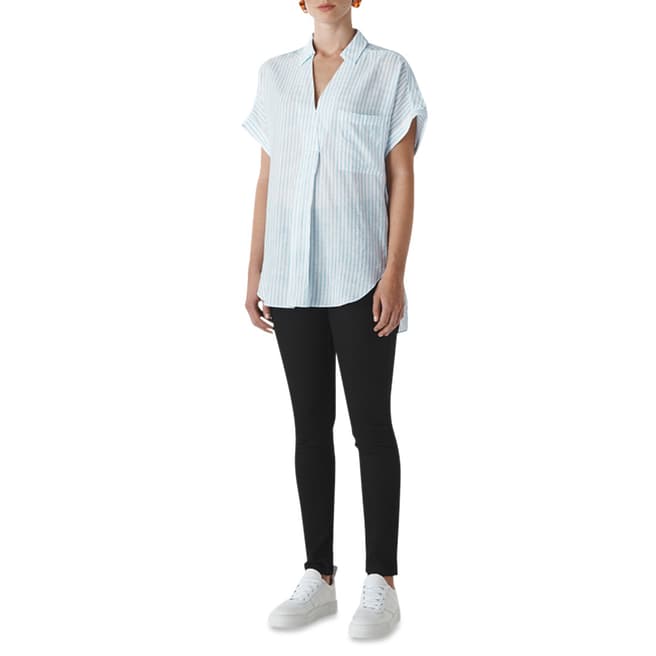 WHISTLES White/Blue Lea Stripe Shirt