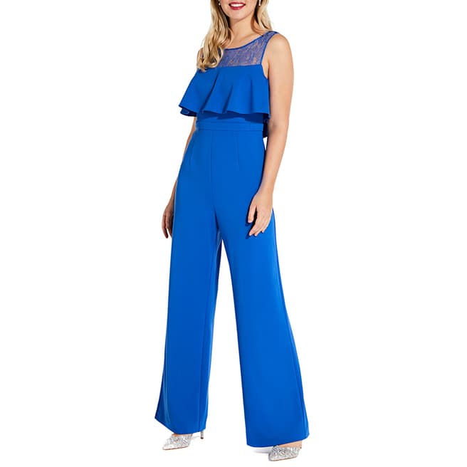 Adrianna Papell Royal Blue Knit Crepe Lace Jumpsuit