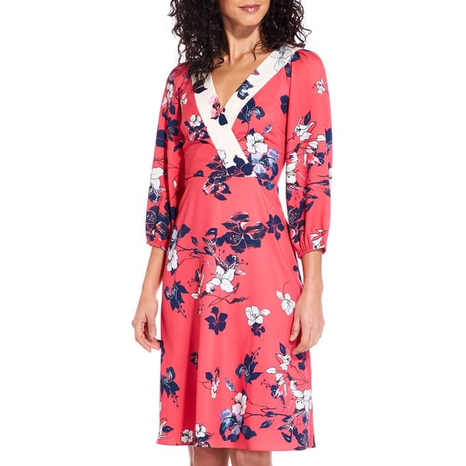 Adrianna Papell Red/Ivory Blooms Faux Wrap Dress