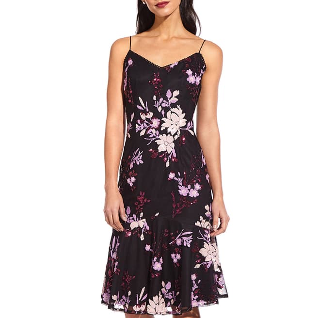 Adrianna Papell Black/Multi Floral Sequin Dress