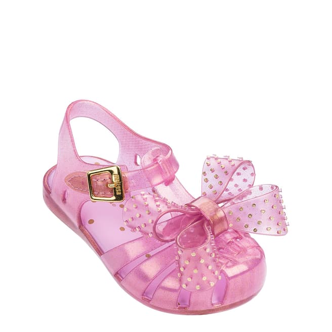 Mini Melissa Pink Glitter Mini Aranha Disco Bow Sandals