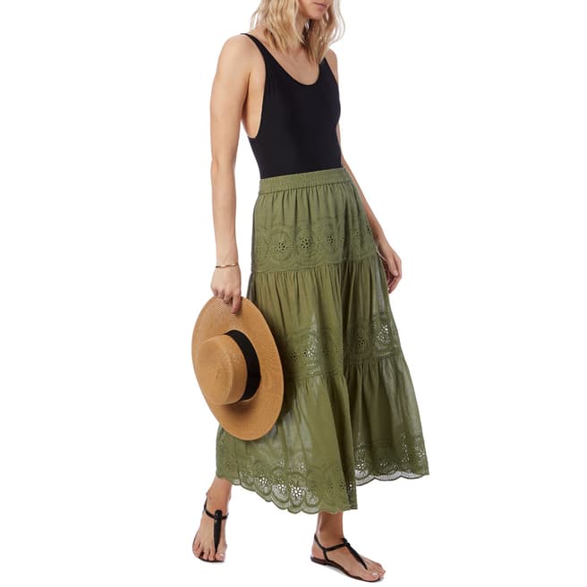 N°· Eleven Khaki Cotton Broderie Anglaise Skirt
