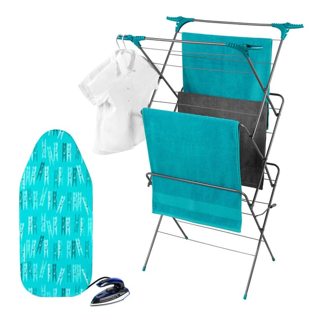 Beldray Dual Voltage Travel Iron, Table Top Ironing Board & 3 Tier Clothes Airer