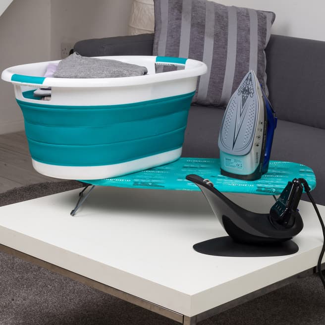 Beldray 2-in-1 Cordless Steam Iron, Peg Print Table Top Ironing Board & Collapsible Laundry Basket