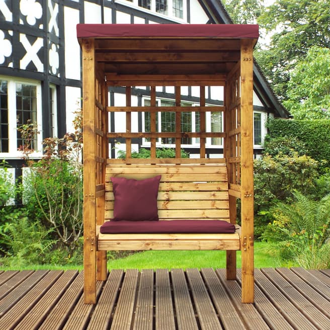 Charles Taylor Bramham Two Seat Arbour with Burgundy Cushions