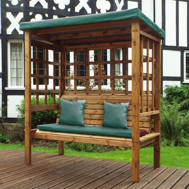 Charles Taylor Bramham Three Seat Arbour with Green Cushions