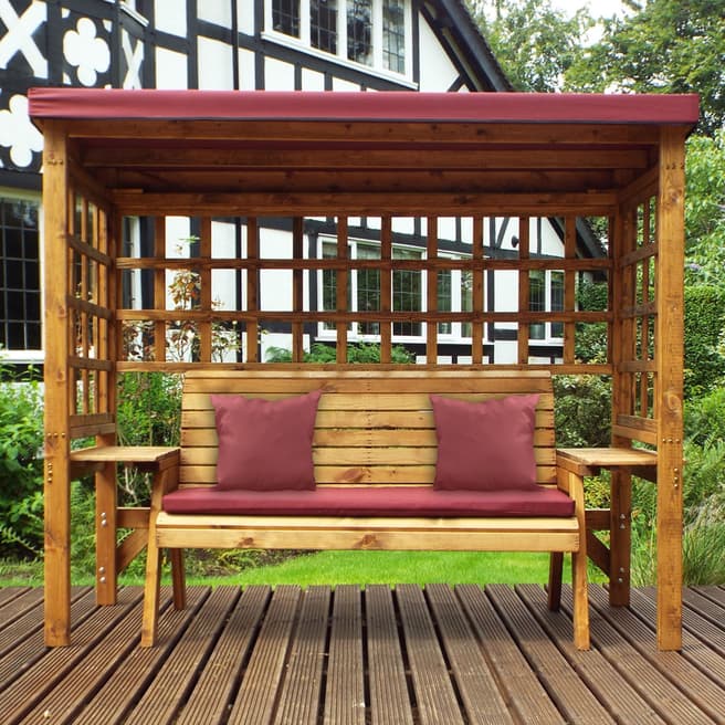 Charles Taylor Wentworth Three Seater Arbour with Burgundy Cushions