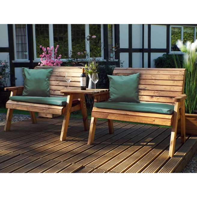 Charles Taylor Twin Bench Set Straight with Green Cushions
