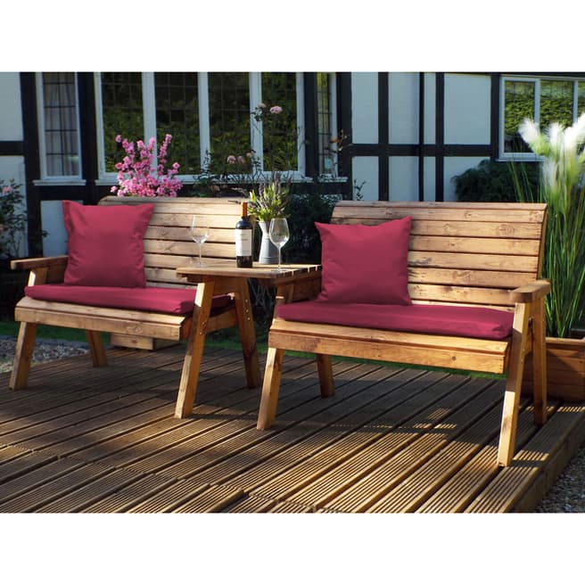 Charles Taylor Twin Bench Set Straight with Burgundy Cushions