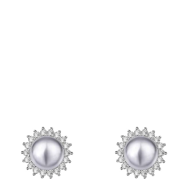 Liv Oliver Sterling Silver Grey Pearl & Cubic Zirconia Stud Earrings