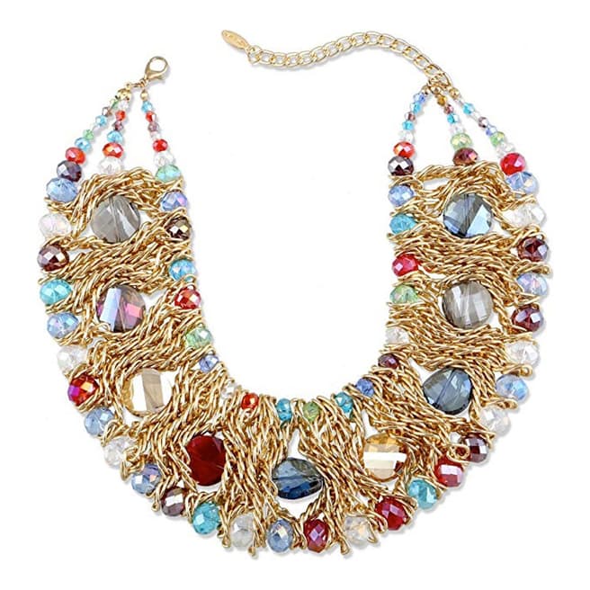 Chloe Collection by Liv Oliver 18K Gold Plated Multi Color Statement Necklace