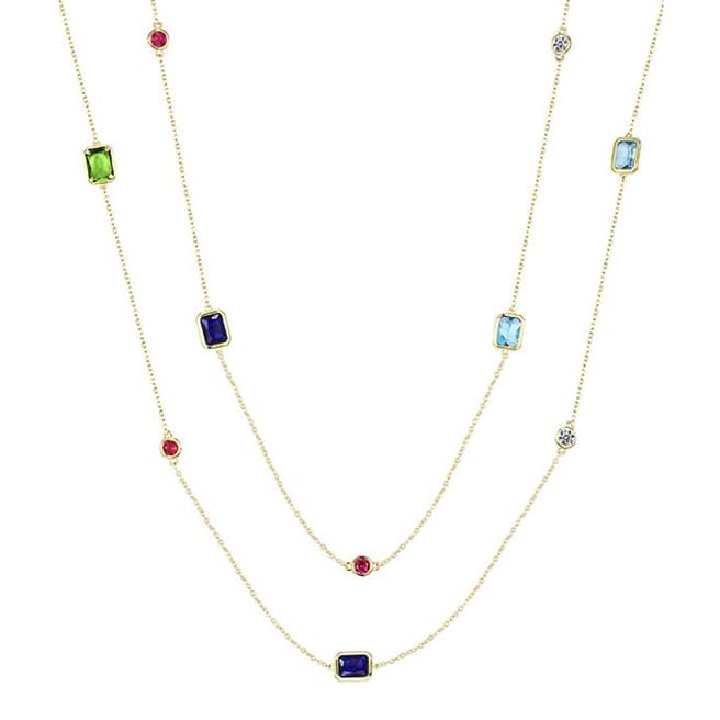 Liv Oliver 18K Gold Plated Emerald Cut And Round Multi Color Long Necklace