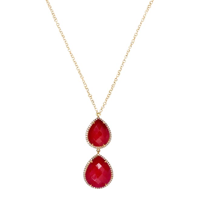 Chloe Collection by Liv Oliver 18K Gold Plated Ruby Double Pear Drop Necklace