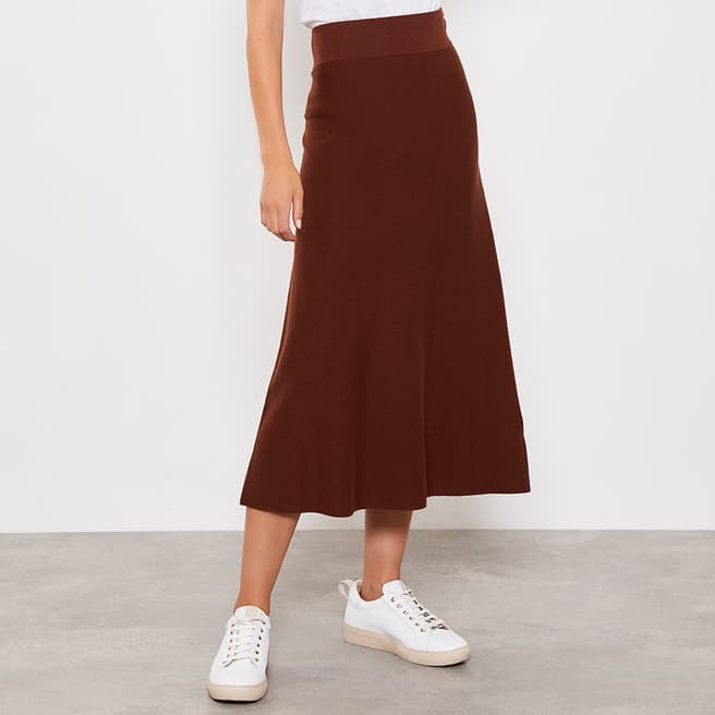 Mint Velvet Rust A-Line Knitted Midi Skirt