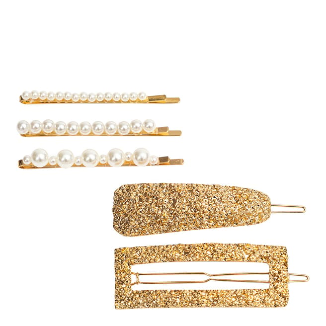 Zoe Ayla Pearl & Golden Hair Clips 5-Pack