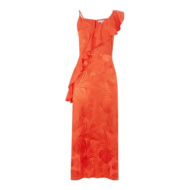 Warehouse Orange Palm Jacquard Frill Cami Dress