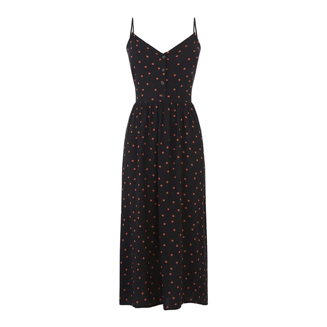 Warehouse Black Pattern Spot Print Midi Dress