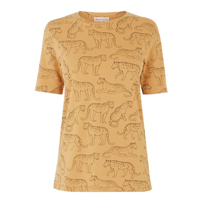 Warehouse Animal Sketched Leopard Print T-Shirt