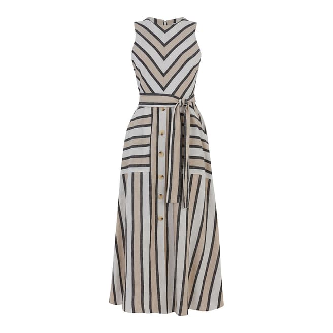 Warehouse Neutral Stripe Stripe Linen Midi Dress