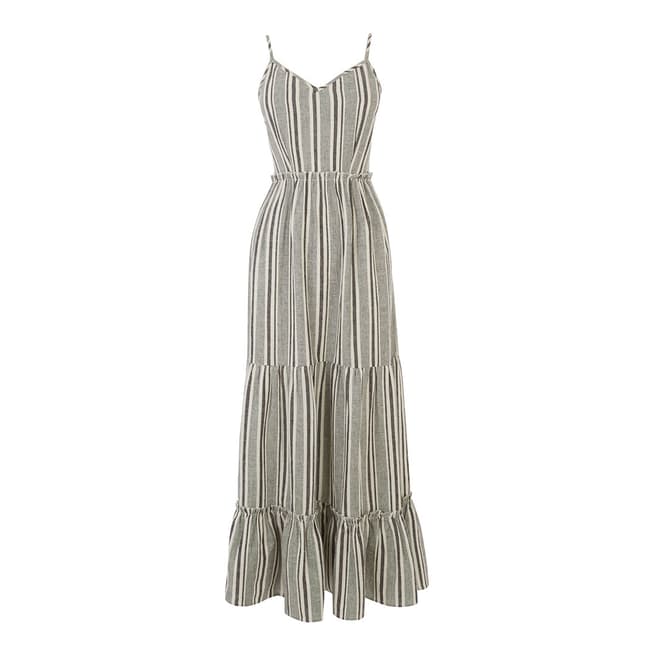 Warehouse Neutral Stripe Stripe Tiered Maxi Dress