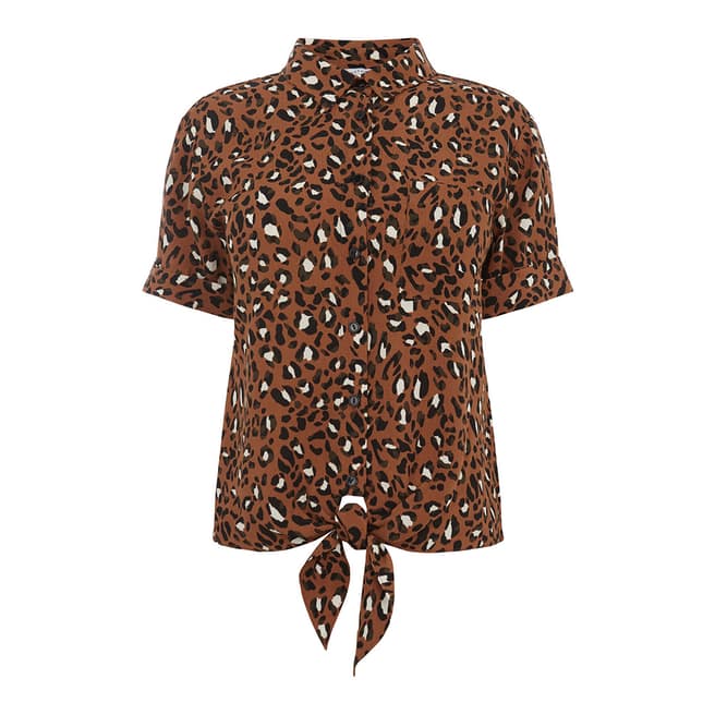 Warehouse Tan Leopard Tie Front Shirt