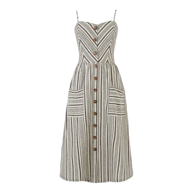 Warehouse Neutral Stripe Button Through Stripe Dress