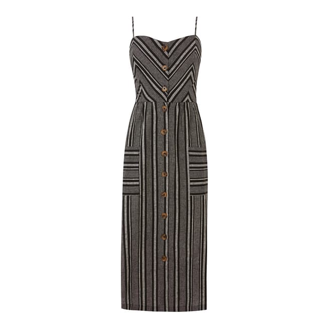 Warehouse Black Stripe Button Through Stripe Dress