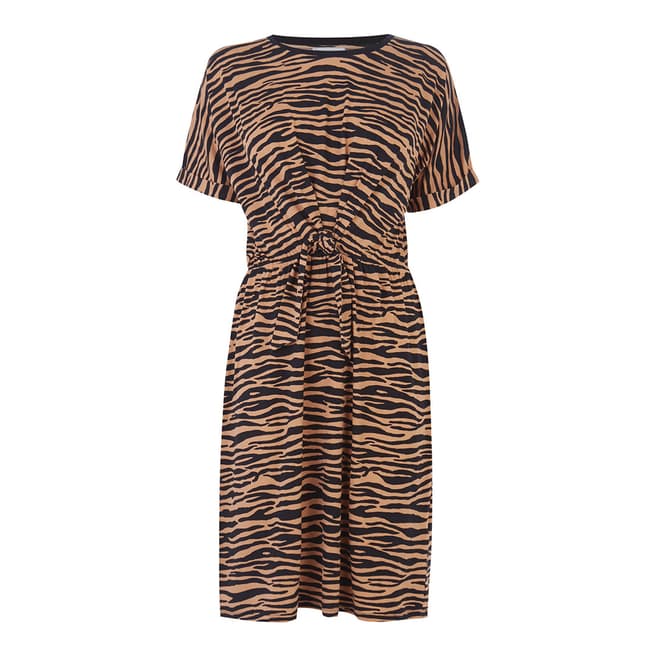 Warehouse Animal Tiger Print Tie Front Dress