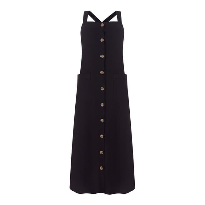 Warehouse Black Linen Pinafore Midi Dress