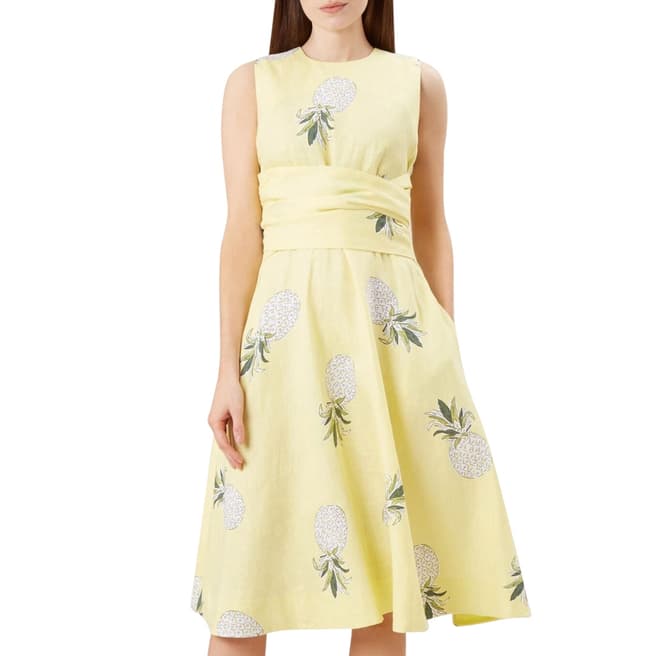Hobbs London Yellow Twitchill Print Linen Dress