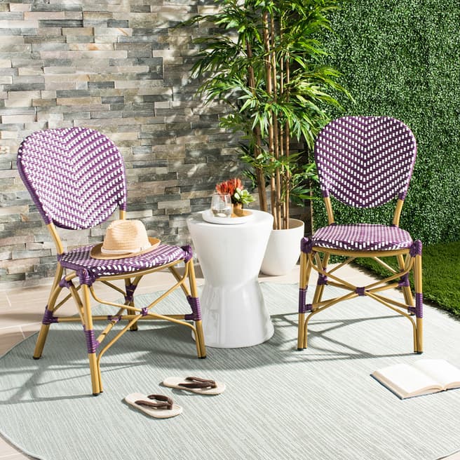 Safavieh Set of Madeleine Bistro Side Chairs Purple / White